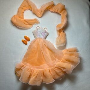 Peaches And Cream Barbie Doll Dress Boa and Shoes Outfit set